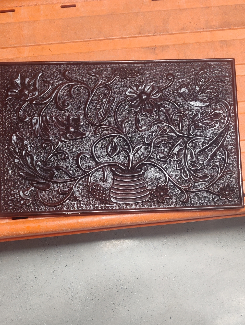 Dark Brown Embossed Floral Hanging Art.